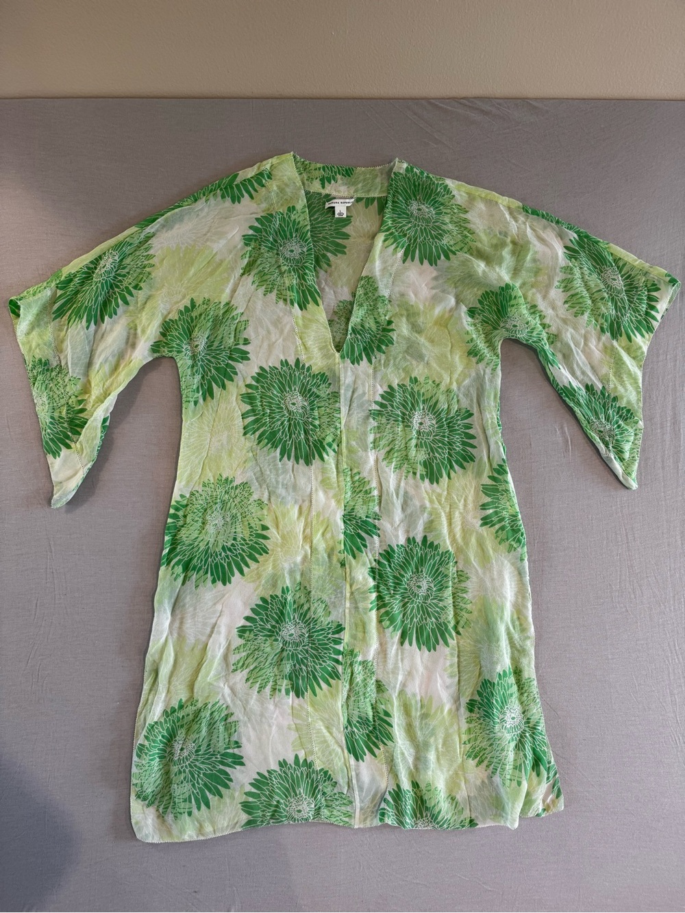 100% Silk Green Floral Tunic Top